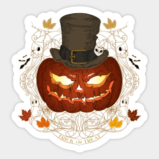 Halloween Jack o Lantern original character vintage drawing with Trick or treat. Sticker